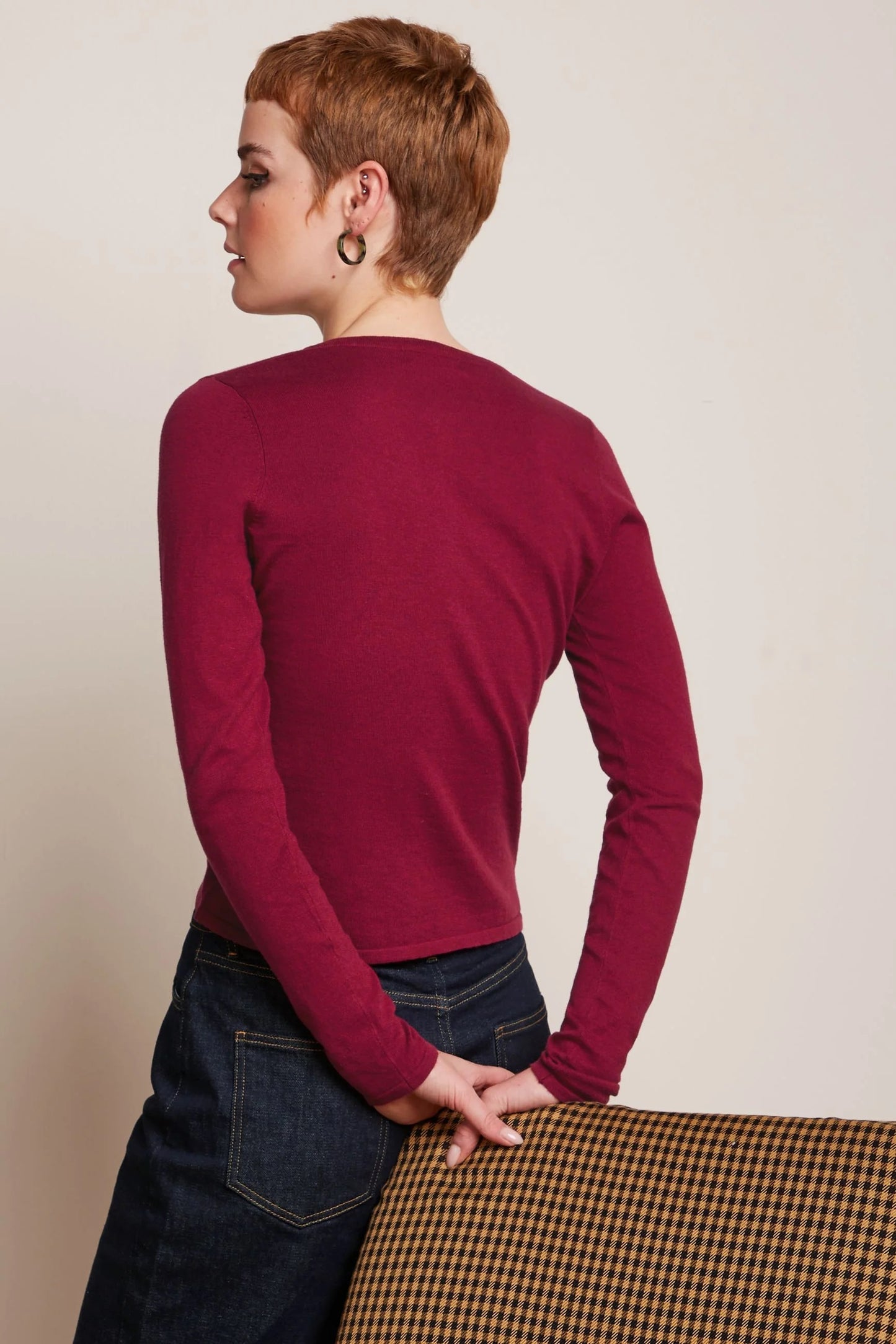Cardi Round Neck Cocoon - Beaujolais Red