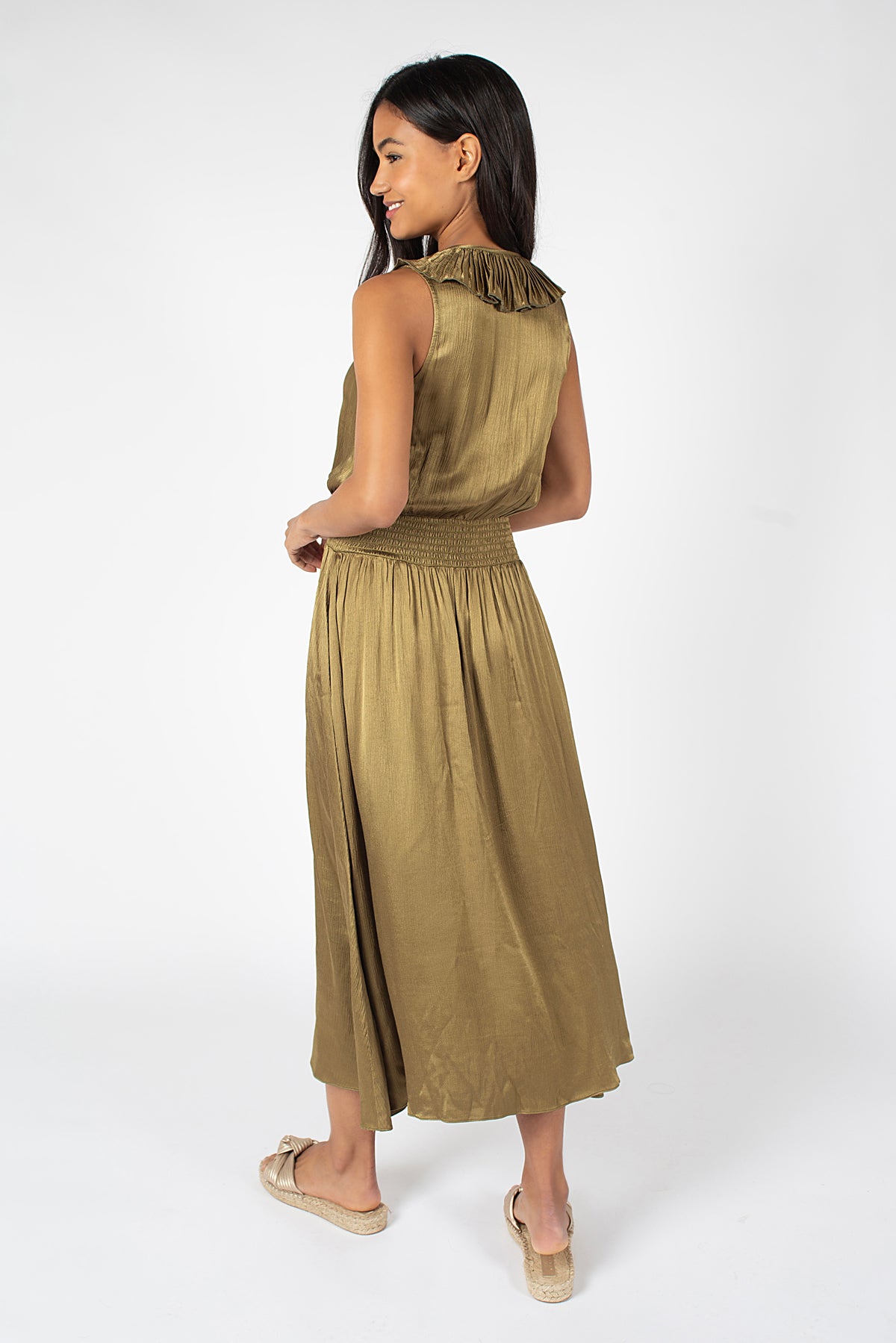 Edith Frills Dress - Olive