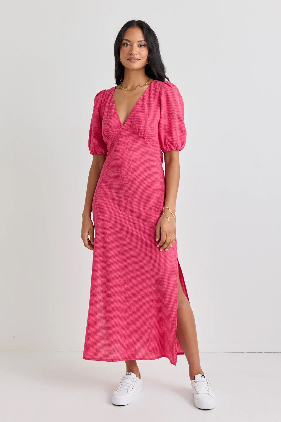 Amora Bias Midi Dress - Raspberry Ditsy Gingham