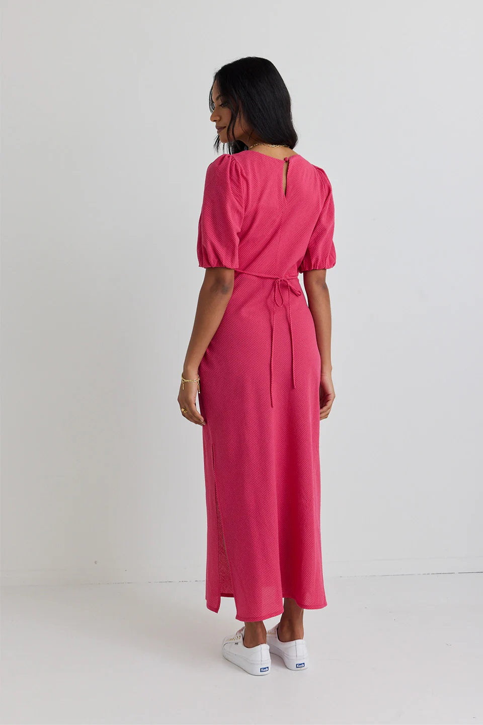 Amora Bias Midi Dress - Raspberry Ditsy Gingham