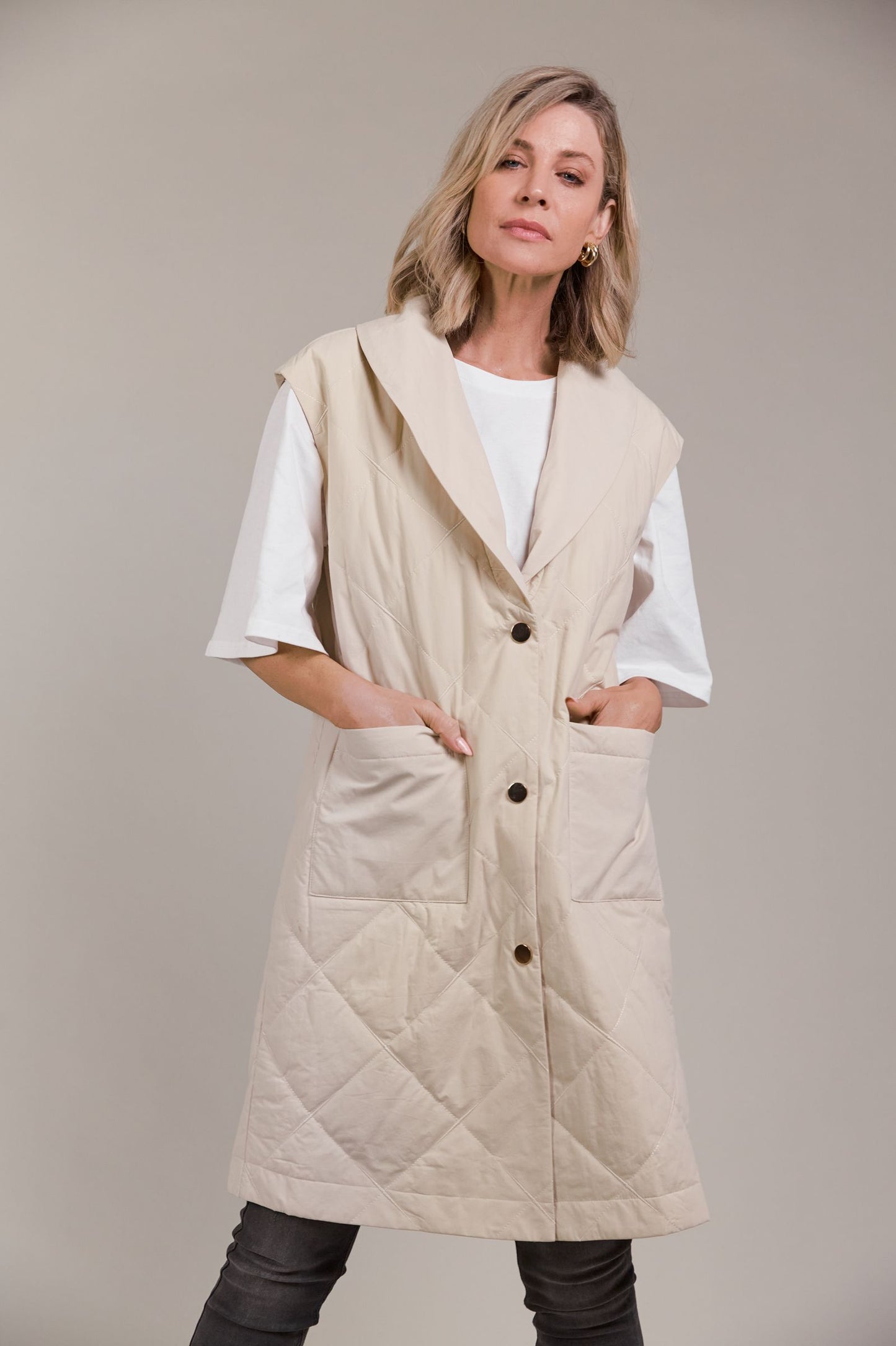 Argo Long Line Vest - Ecru