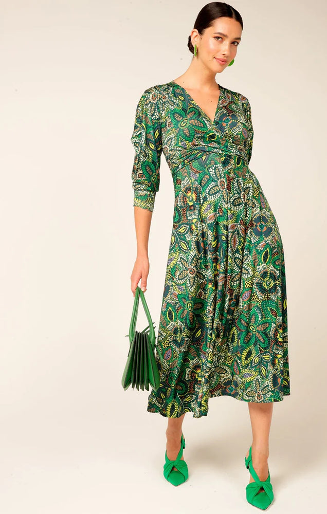 Australian Wattle Dress - Green Mosiac Floral