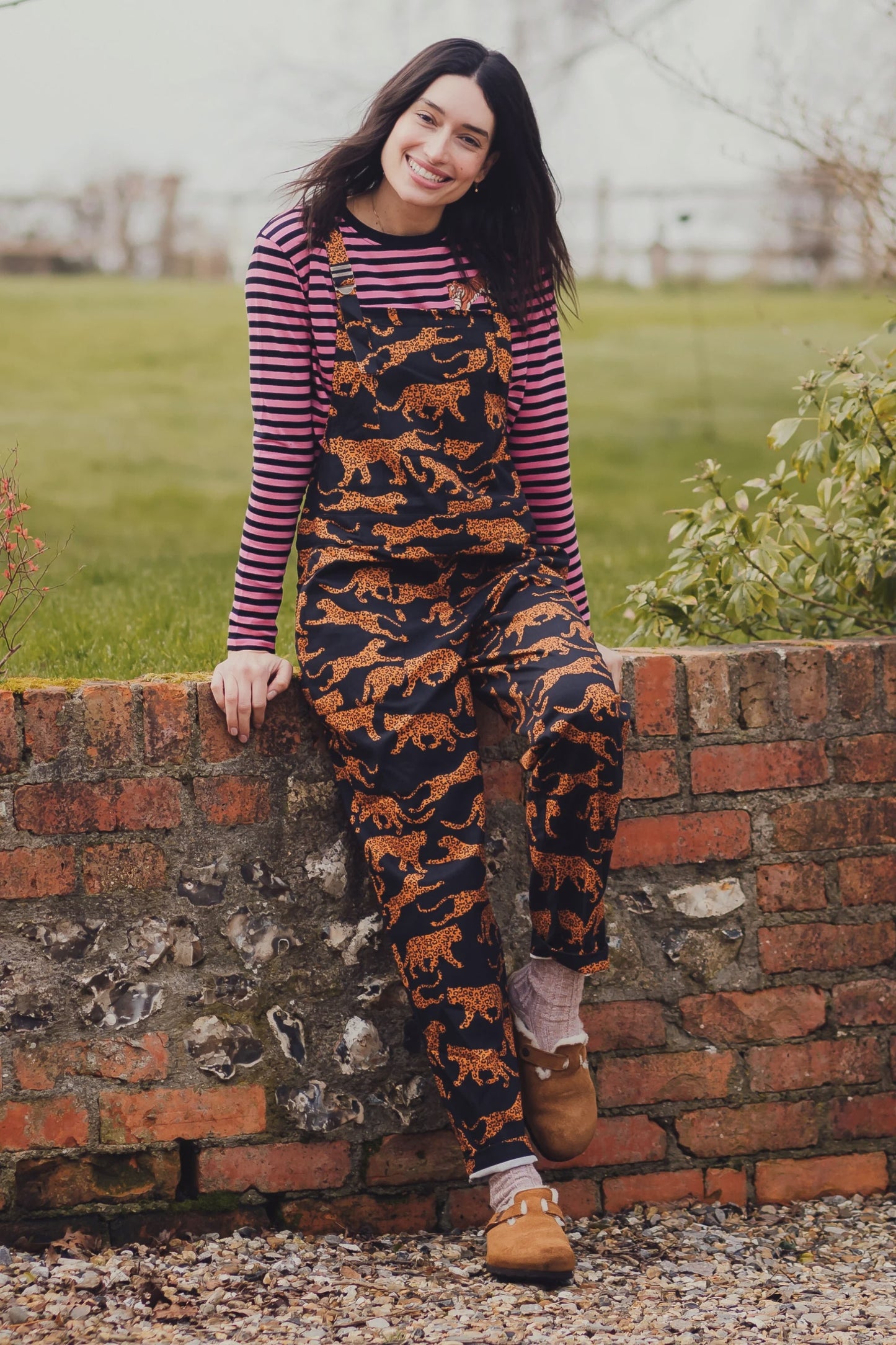 Beau Dungarees - Black/Tan Leopards