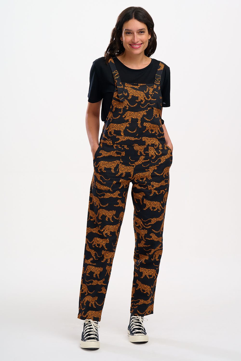 Beau Dungarees - Black/Tan Leopards