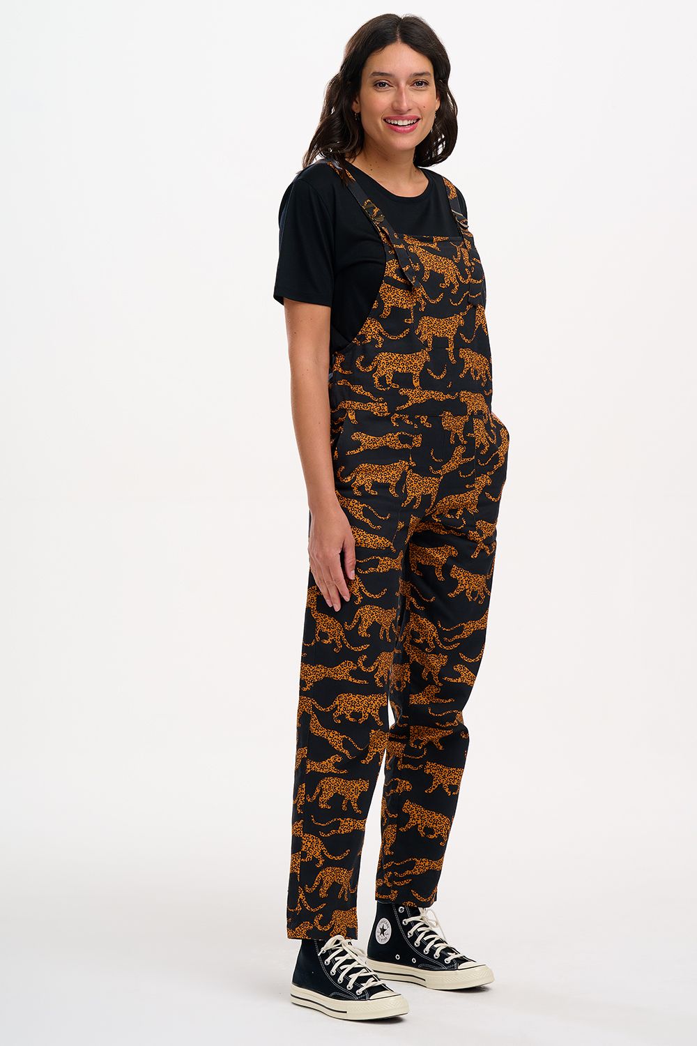 Beau Dungarees - Black/Tan Leopards