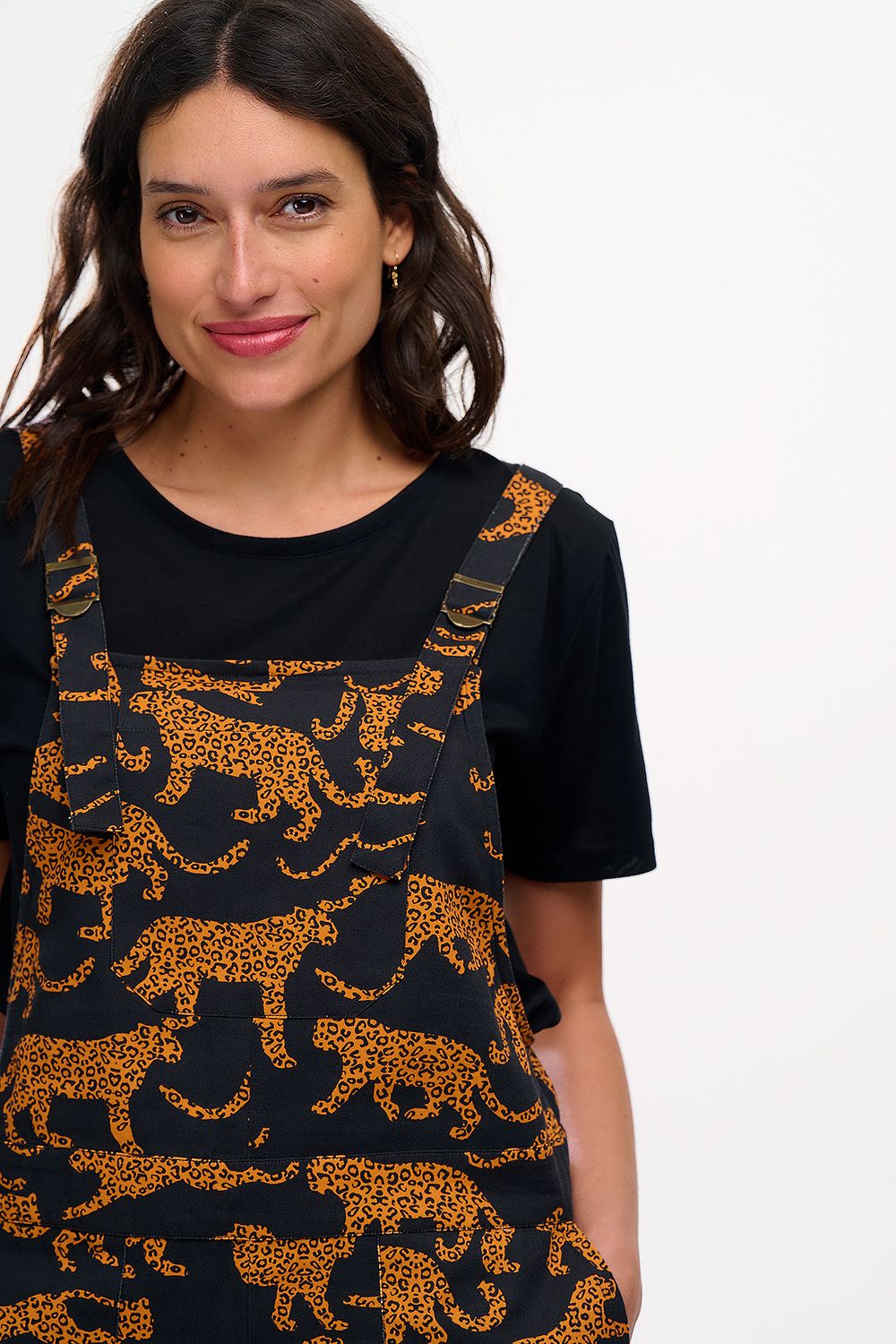 Beau Dungarees - Black/Tan Leopards