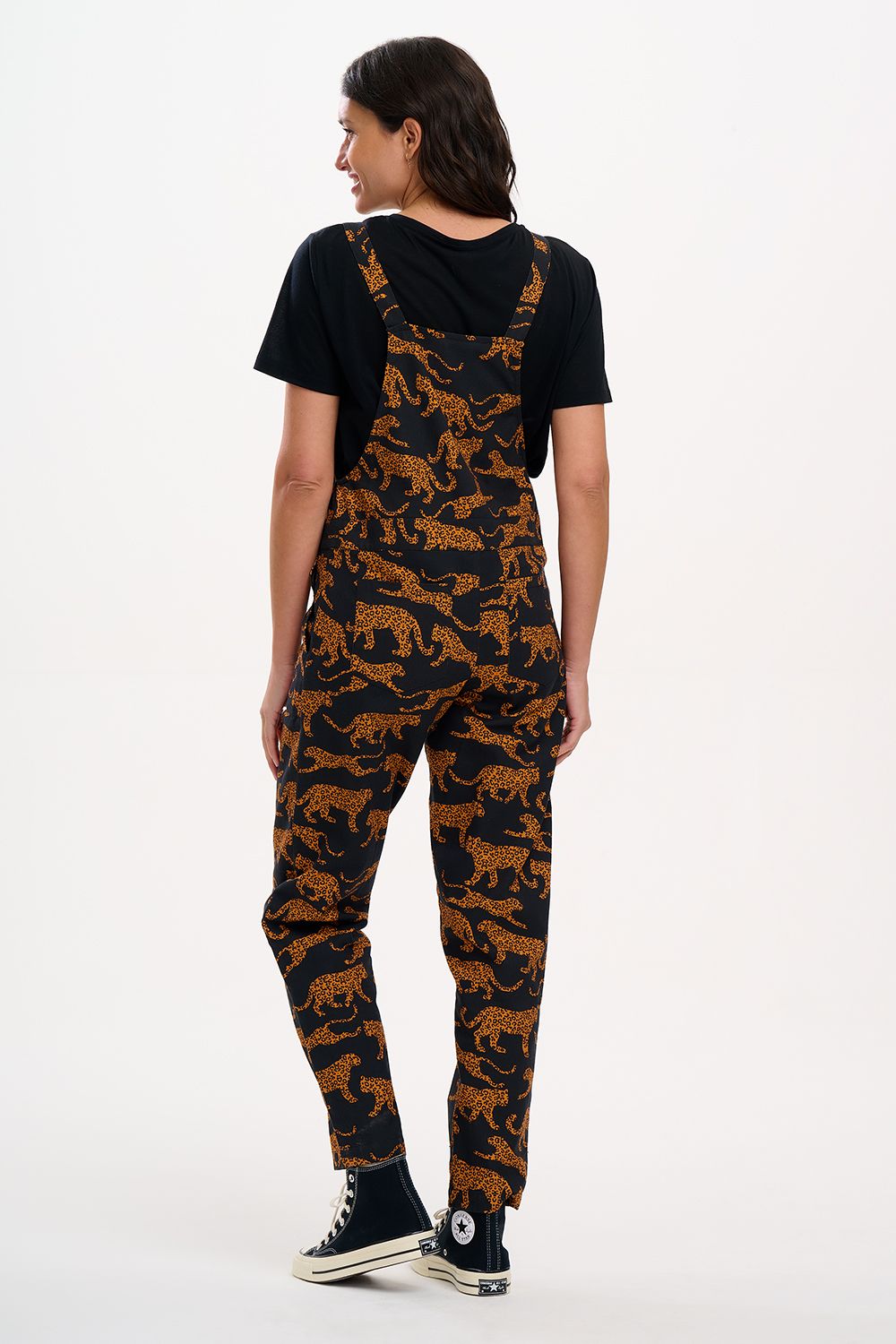 Beau Dungarees - Black/Tan Leopards