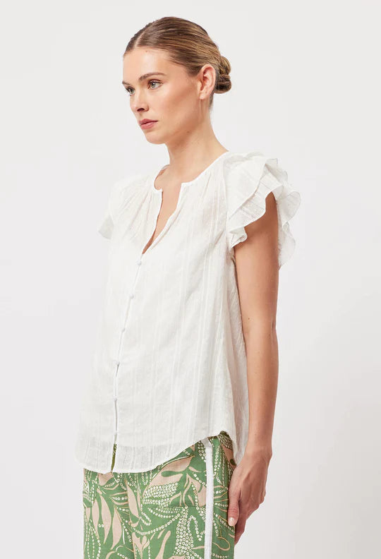 Elena Cotton Double Ruffle Blouse - White