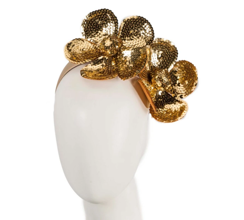 Crown with Leather Flowers Headband - Gold