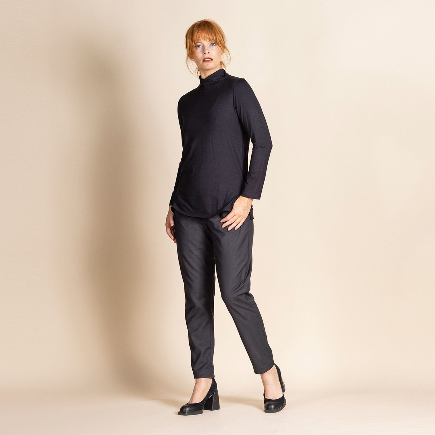 Essential High Neck Crew Tee - Black