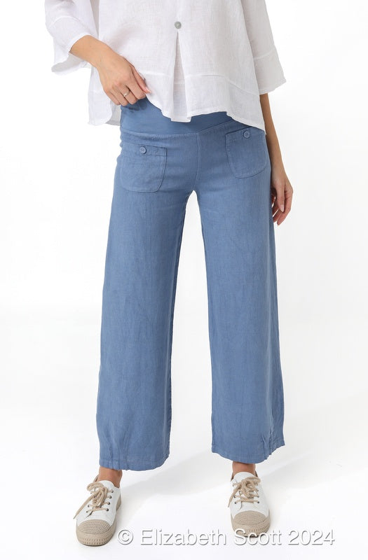 Linen Pant with Buttons - Dark Denim