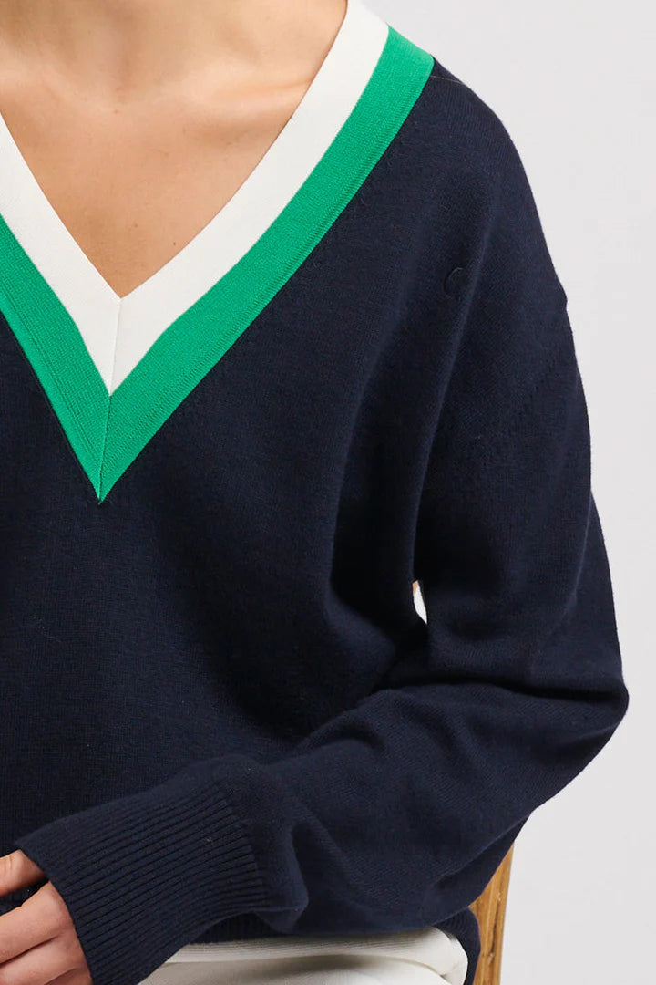 Links Sweater - French Navy/Green/Club White