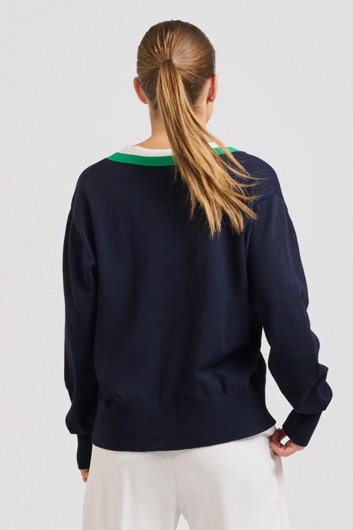 Links Sweater - French Navy/Green/Club White