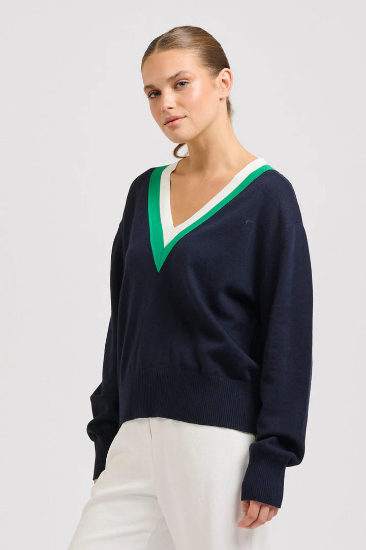 Links Sweater - French Navy/Green/Club White