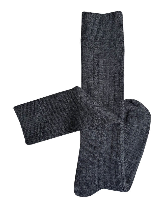 Long Rib Merino Wool Socks - Charcoal