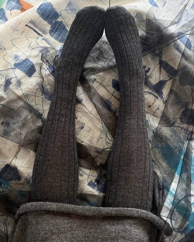 Long Rib Merino Wool Socks - Charcoal