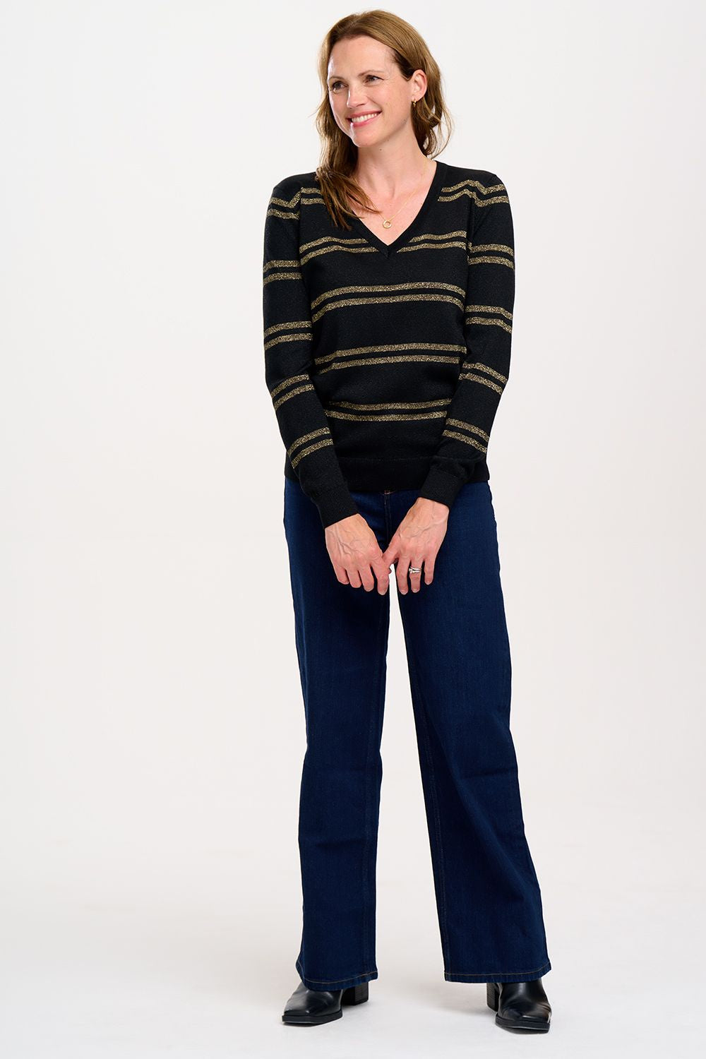 Marcella V Neck Jumper - Black/Gold