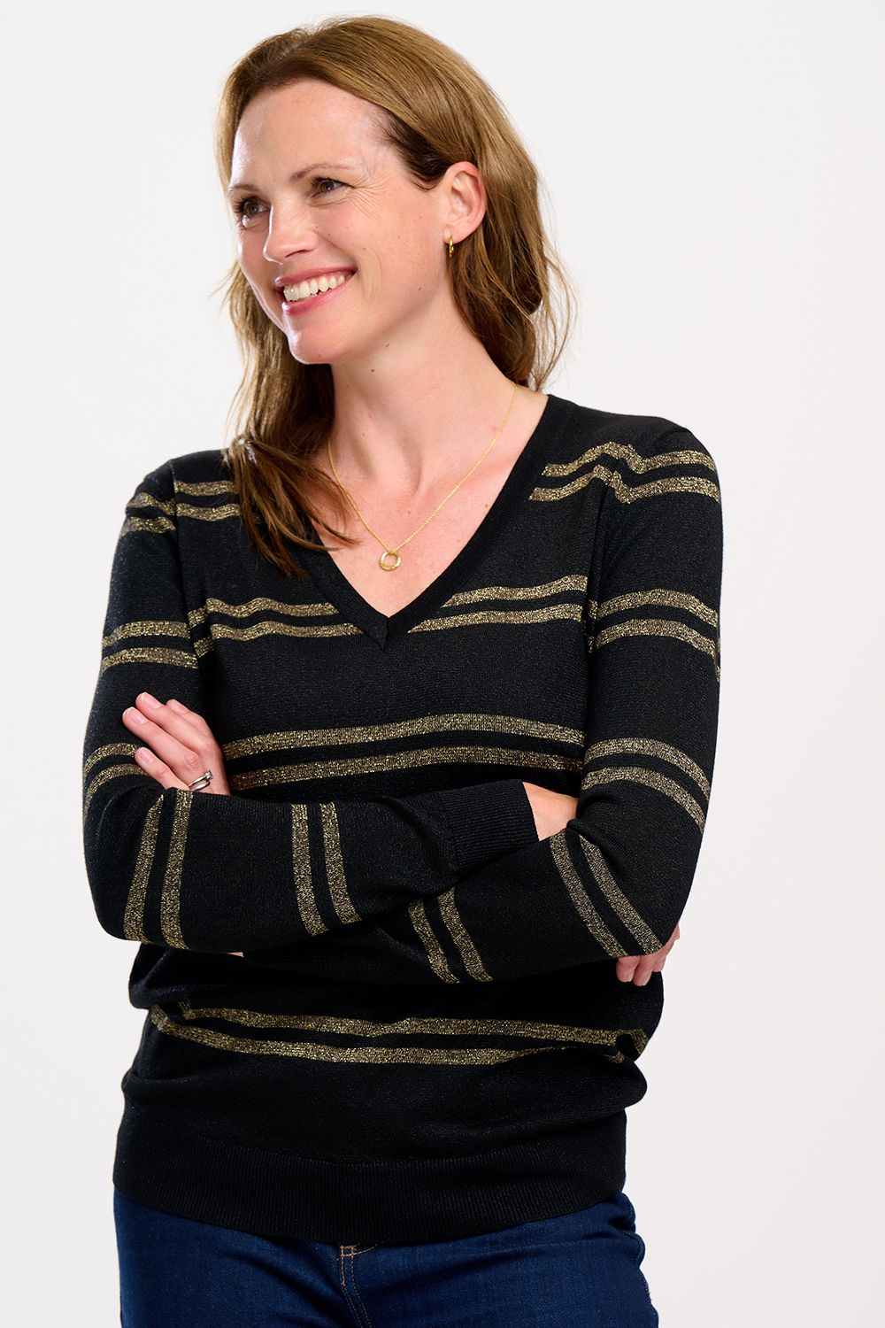 Marcella V Neck Jumper - Black/Gold