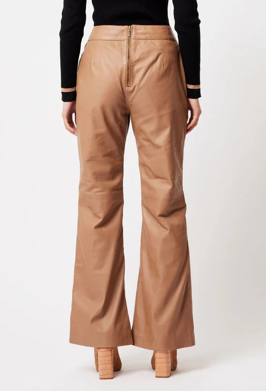 Nova Leather Flared Pant - Husk
