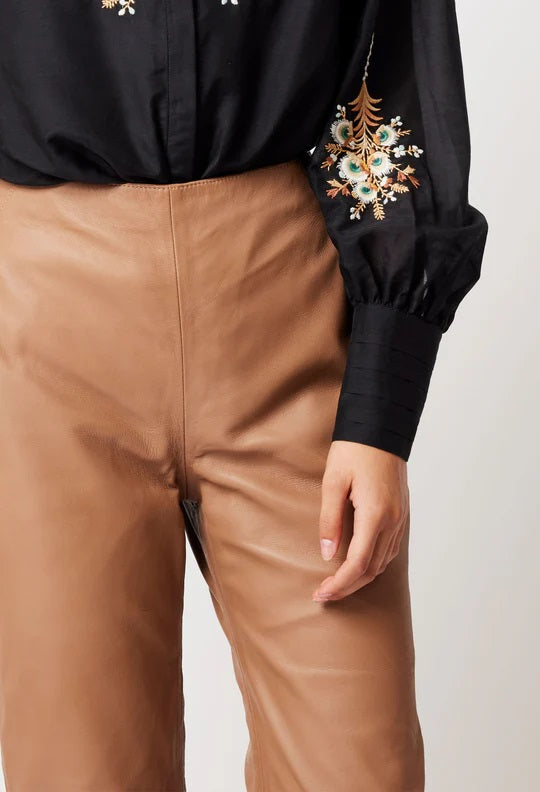 Nova Leather Flared Pant - Husk