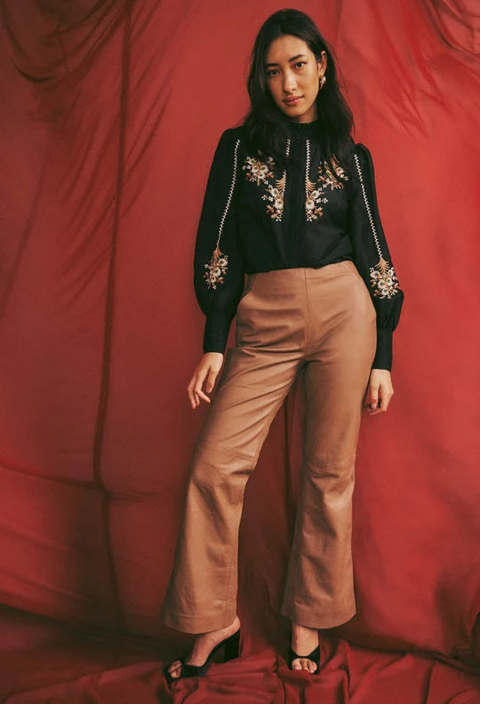 Nova Leather Flared Pant - Husk