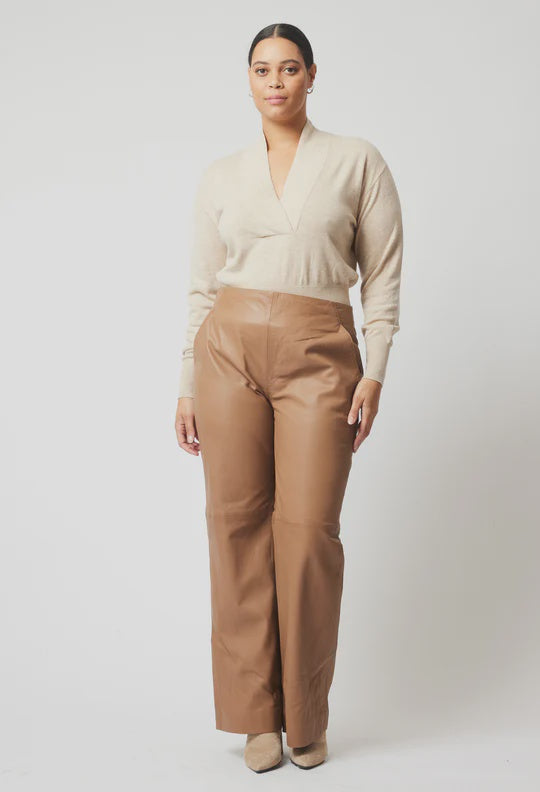 Nova Leather Flared Pant - Husk