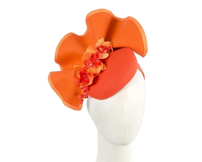 Pillbox Felt Ruffles Fascinator - Orange
