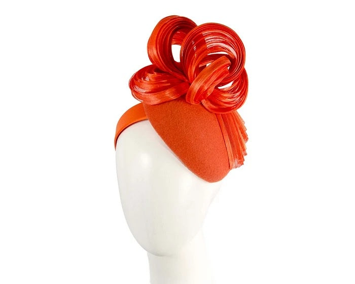 Pillbox with Pleated Flowers Fascinator - Orange