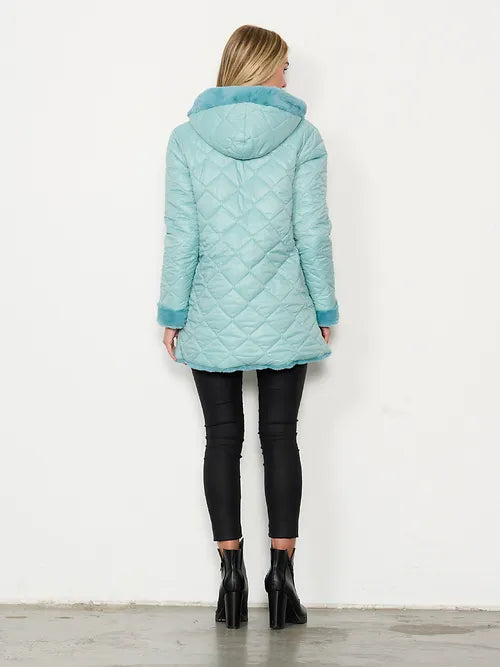 Reversible Coat Puffer and Faux Fur - Aqua
