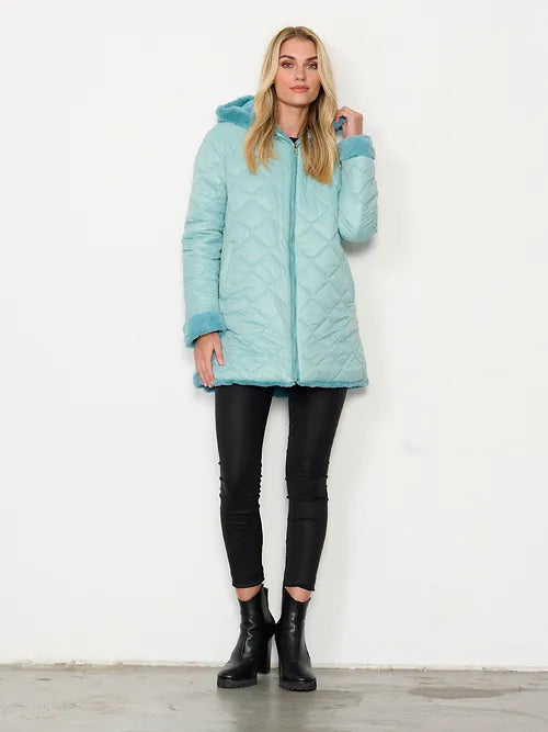 Reversible Coat Puffer and Faux Fur - Aqua