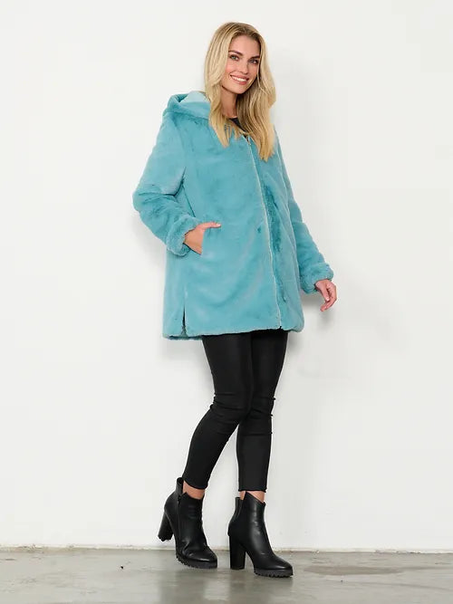 Reversible Coat Puffer and Faux Fur - Aqua