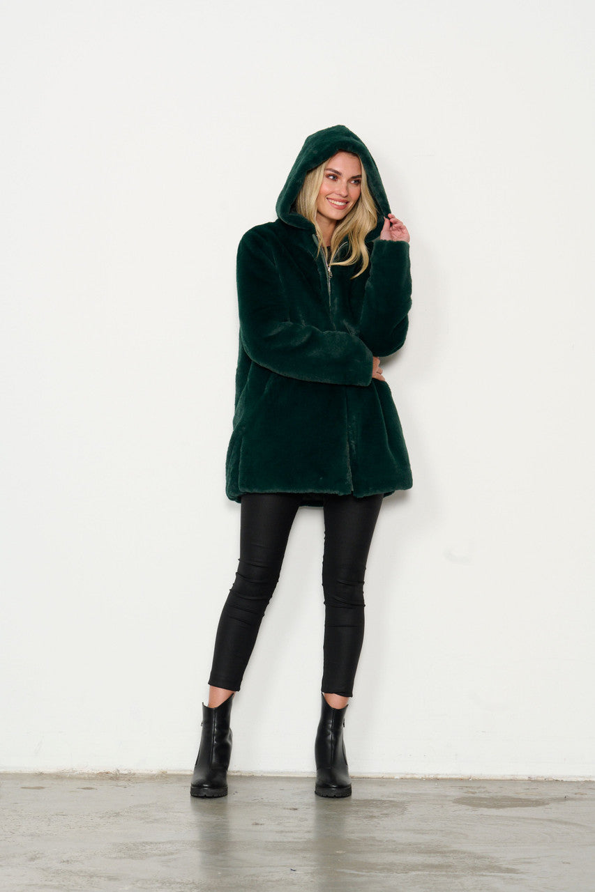 Reversible Coat Puffer and Faux Fur - Forest