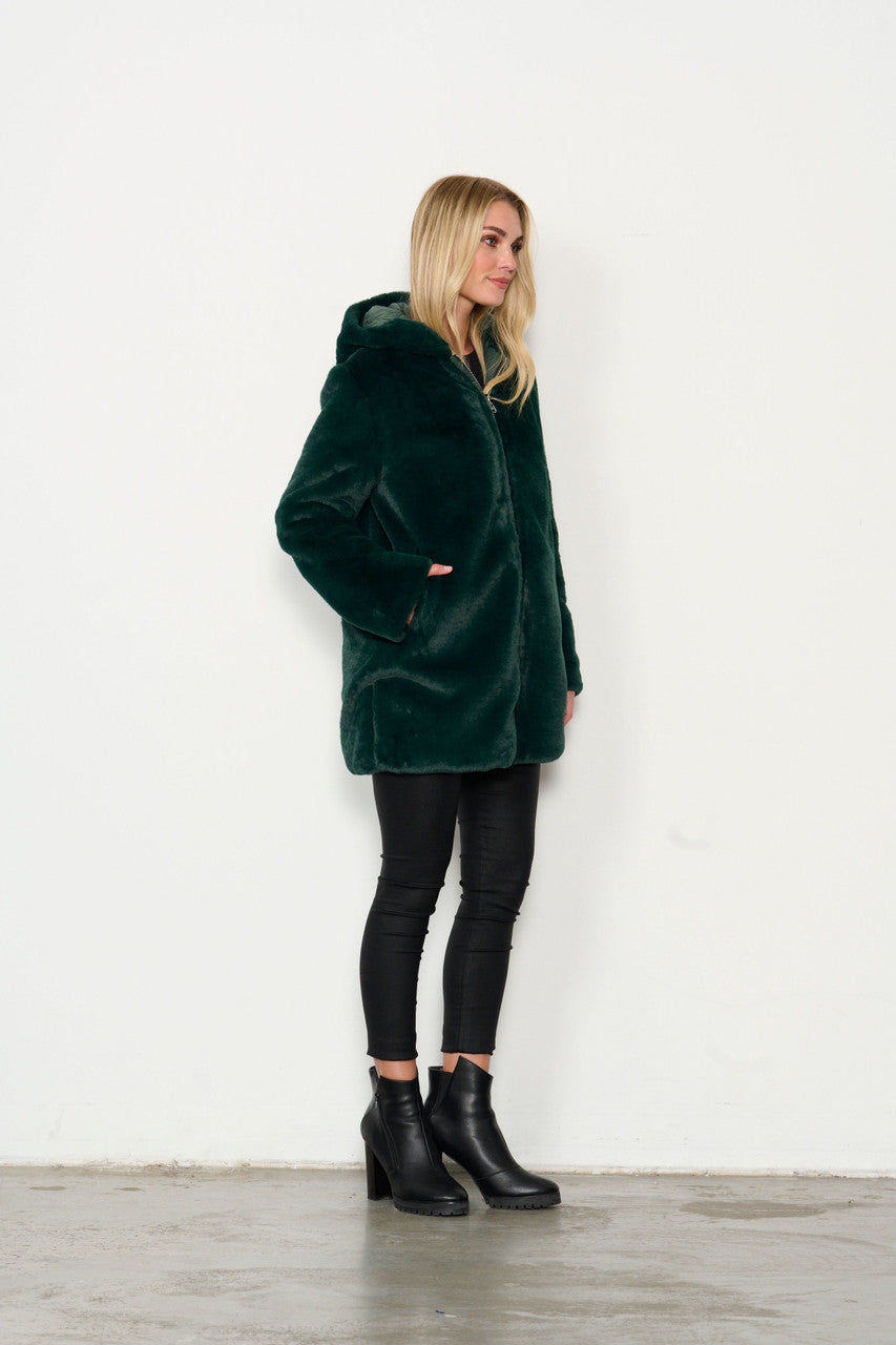Reversible Coat Puffer and Faux Fur - Forest
