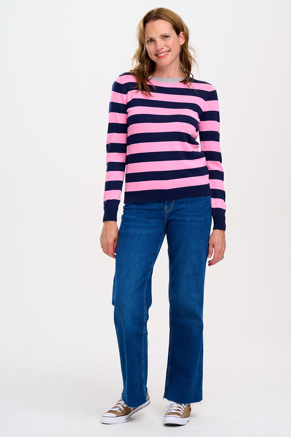 Rowena Jumper - Navy/Pink Stripe