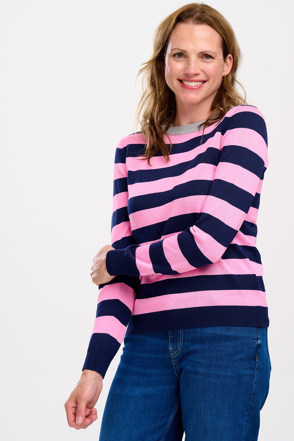 Rowena Jumper - Navy/Pink Stripe
