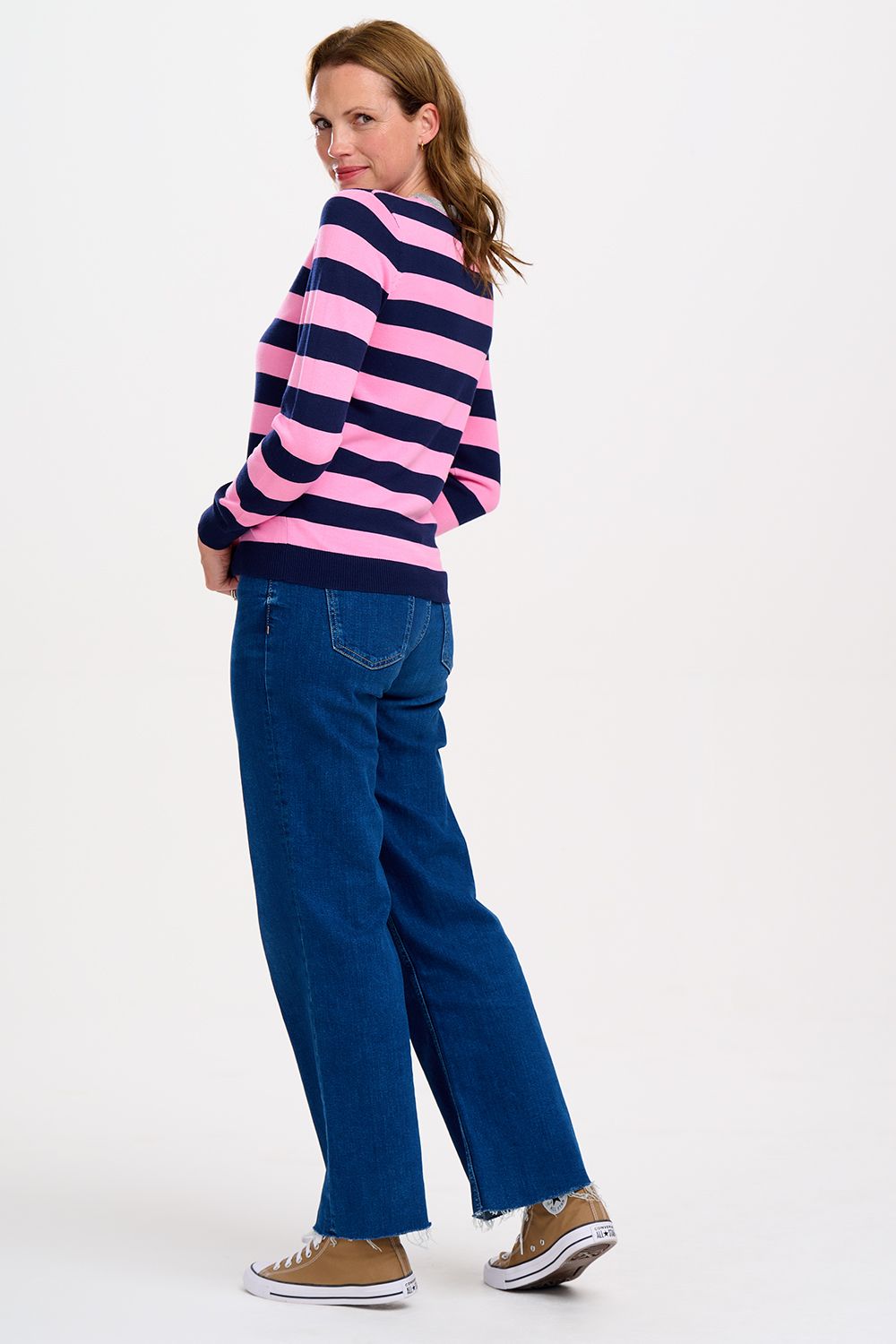 Rowena Jumper - Navy/Pink Stripe
