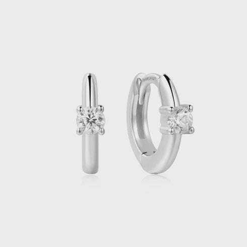 Solitaire Cubic Zirconia Huggies - Silver