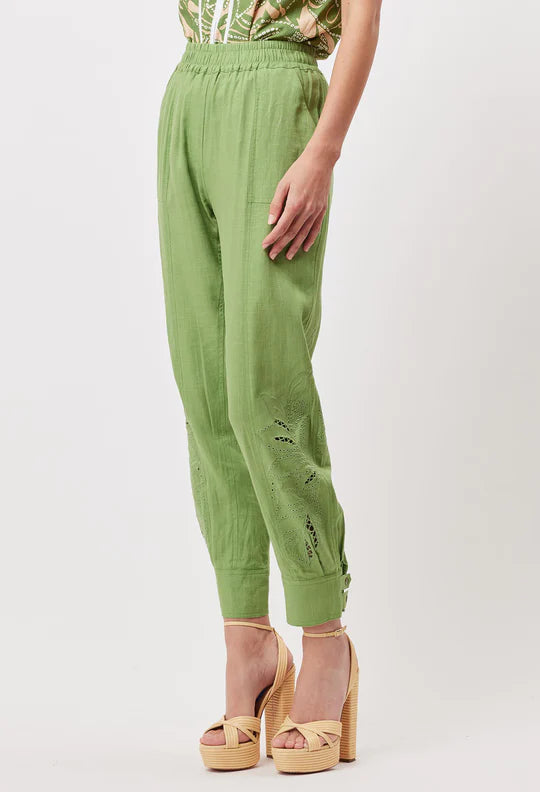 Tulum Embroidered Elastic Waist Jogger - Palm