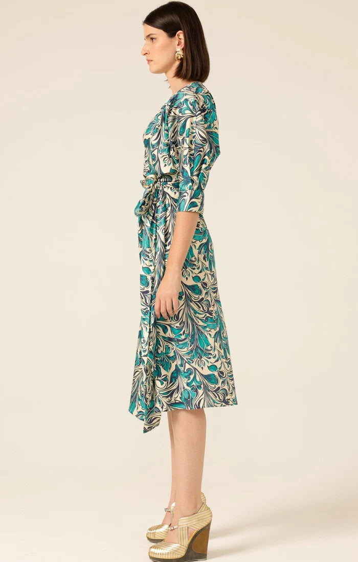 Whimsy Woods Wrap Dress - Teal Cream Baroque