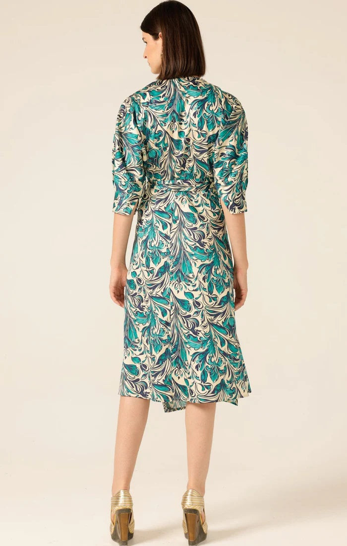 Whimsy Woods Wrap Dress - Teal Cream Baroque
