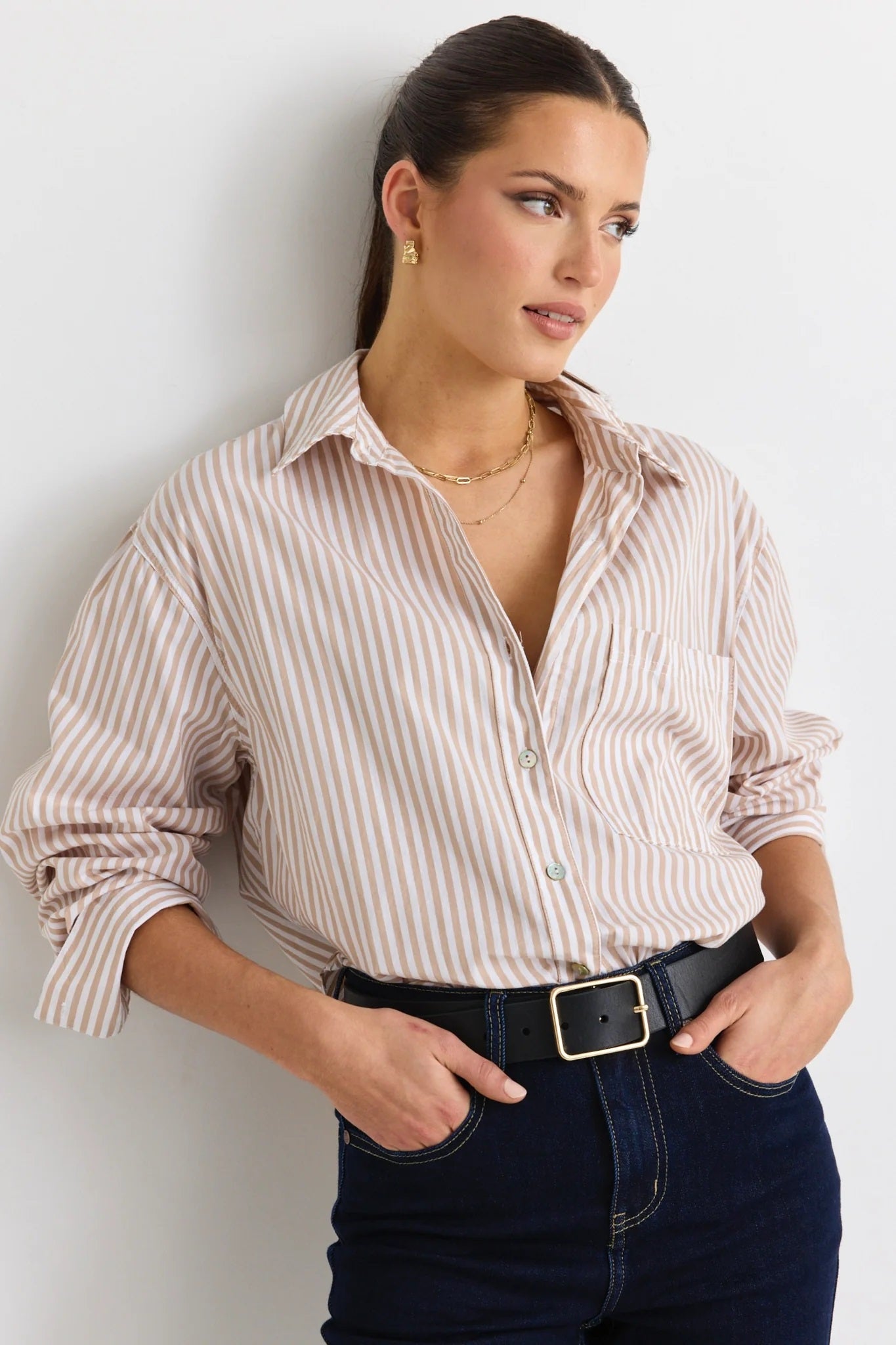 You got this Striped Poplin Oversized Shirt - Ecru
