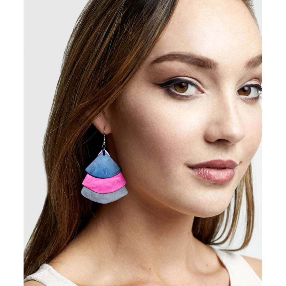Trifan Earrings - Navy/Pink/Graphite