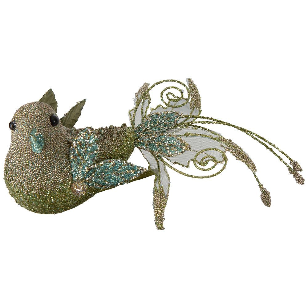 Lara Glitter Bird with clip - green