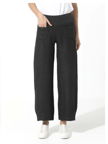 Linen Pant with Buttons - Black