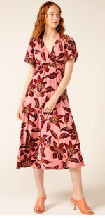 Butterfly Brooch Midi Dress - Pink Ruby Lily