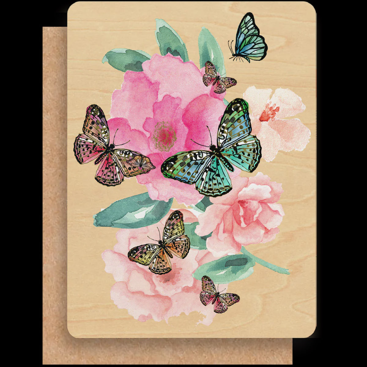 Wood Greeting Card - Butterfly Garden