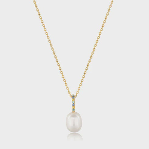 Gem Pearl Drop Pendant Necklace - Gold