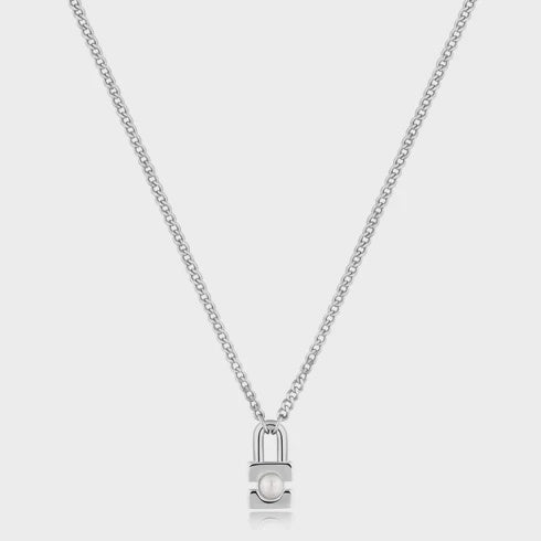 Pearl Padlock Necklace - Silver