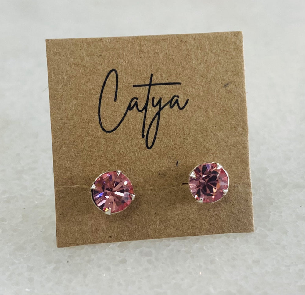 Pink Stone Studs - Silver
