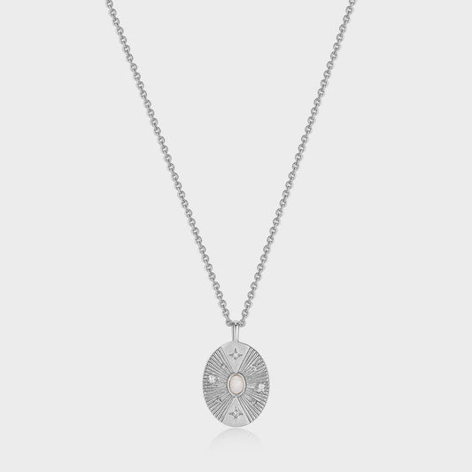 Rising Star Silver Scattered Stars Opal Disc Necklace